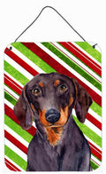 Dachshund Candy Cane Holiday Christmas Wall or Door Hanging Prints Aluminum Metal Sign Kitchen Wall Bar Bathroom Plaque Home Decor Front Door Plaque, 12x16, Multicolor