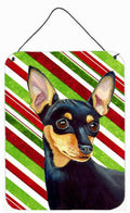 Min Pin Candy Cane Holiday Christmas Wall or Door Hanging Prints Aluminum Metal Sign Kitchen Wall Bar Bathroom Plaque Home Decor Front Door Plaque, 12x16, Multicolor