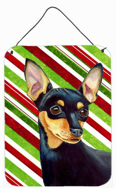 Min Pin Candy Cane Holiday Christmas Wall or Door Hanging Prints Aluminum Metal Sign Kitchen Wall Bar Bathroom Plaque Home Decor Front Door Plaque, 12x16, Multicolor