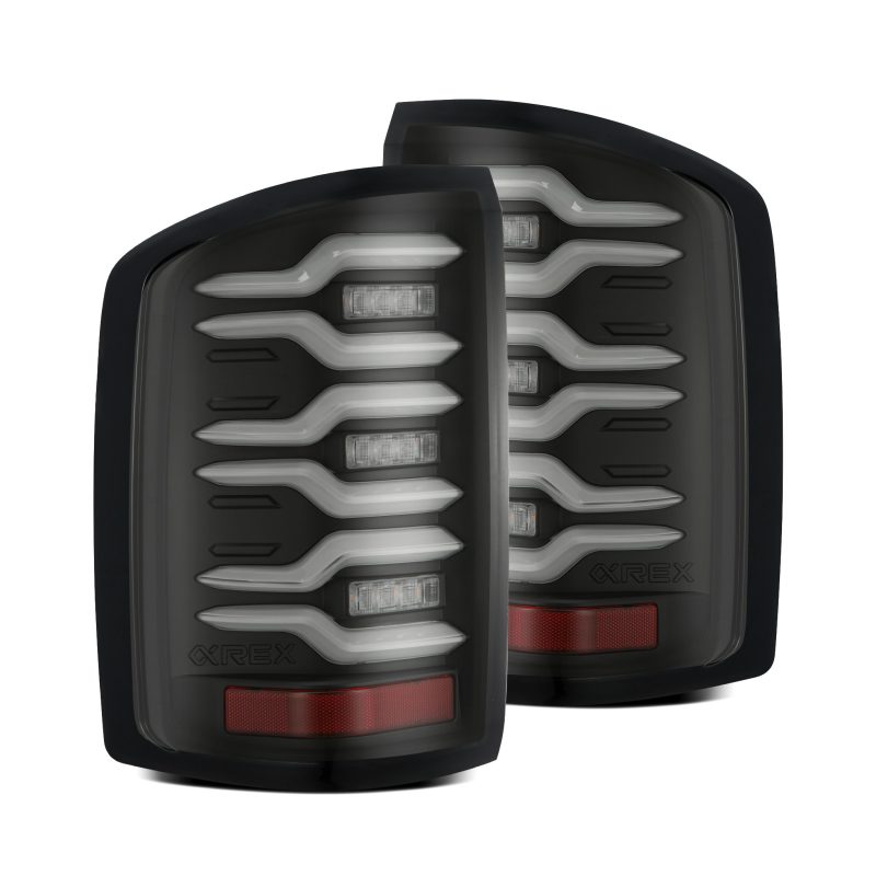 AlphaRex 14-18 GMC Sierra 1500/2500HD/3500HD LUXX-Series LED Tail Lights Blk w/Actv Light & Seq. Sig 630040 *Discontinued