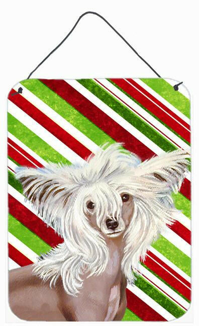 Chinese Crested Candy Cane Holiday Christmas Wall or Door Hanging Prints Aluminum Metal Sign Kitchen Wall Bar Bathroom Plaque Home Decor Front Door Plaque, 12x16, Multicolor