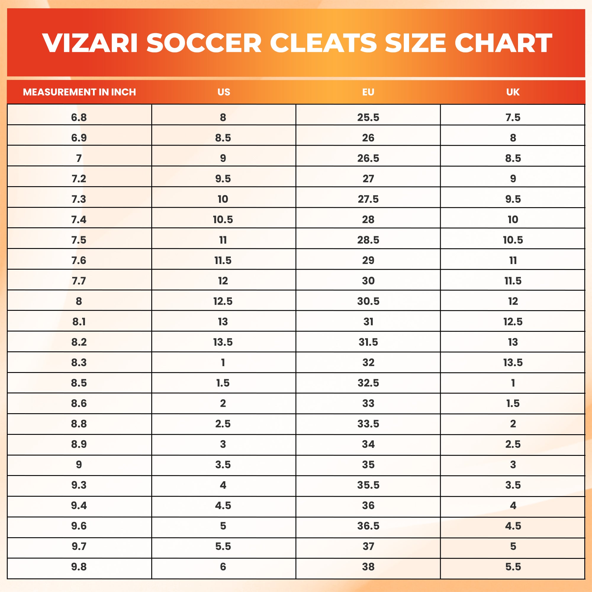 Vizari Zodiac JR Kids Firm Ground (FG) Soccer Cleats – Orange, Youth Sizes 8C–6Y