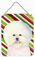 Bichon Frise Candy Cane Holiday Christmas Wall or Door Hanging Prints Aluminum Metal Sign Kitchen Wall Bar Bathroom Plaque Home Decor Front Door Plaque, 12x16, Multicolor