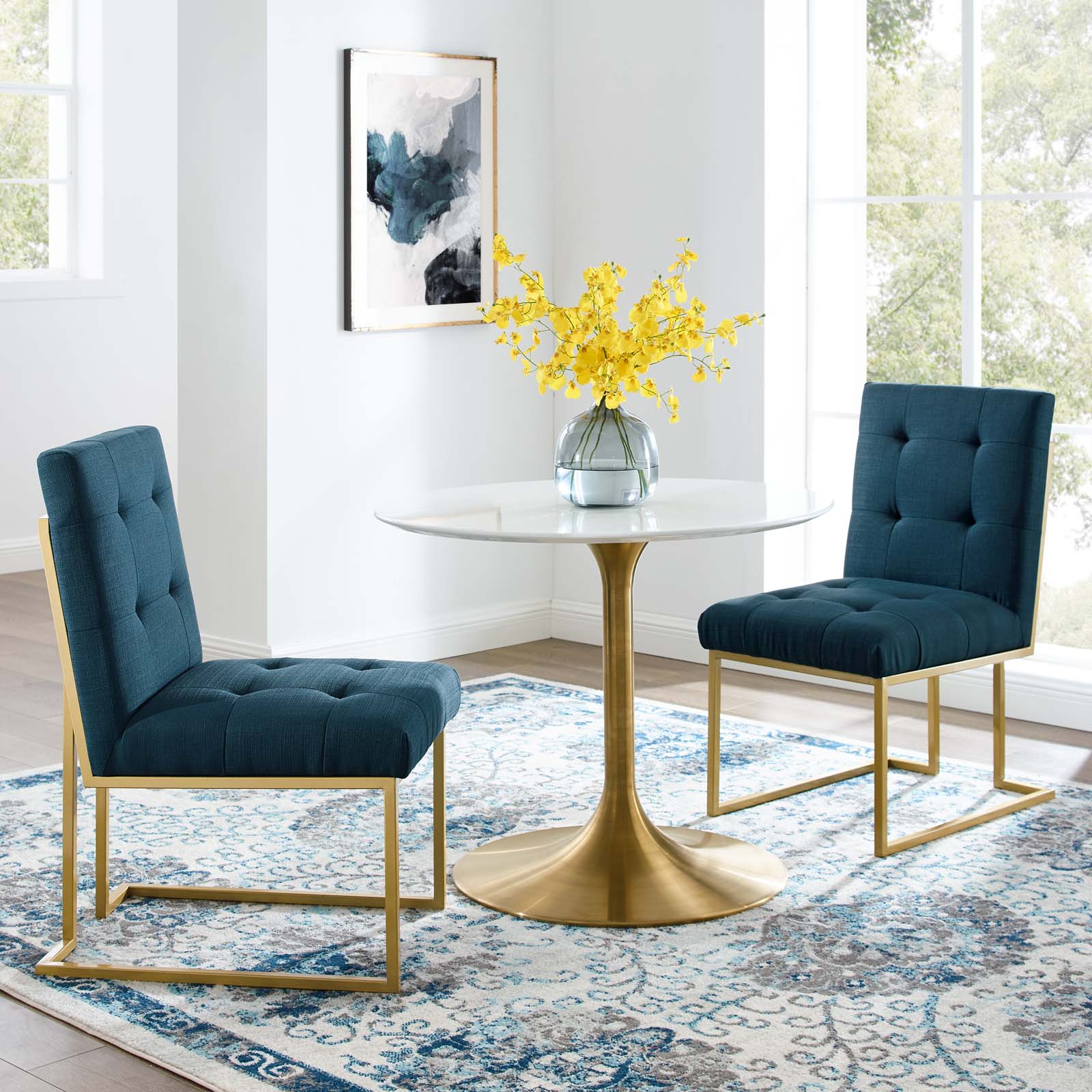 Privy Gold Stainless Steel Upholstered Fabric Dining Accent Chair Set of 2 by Modway