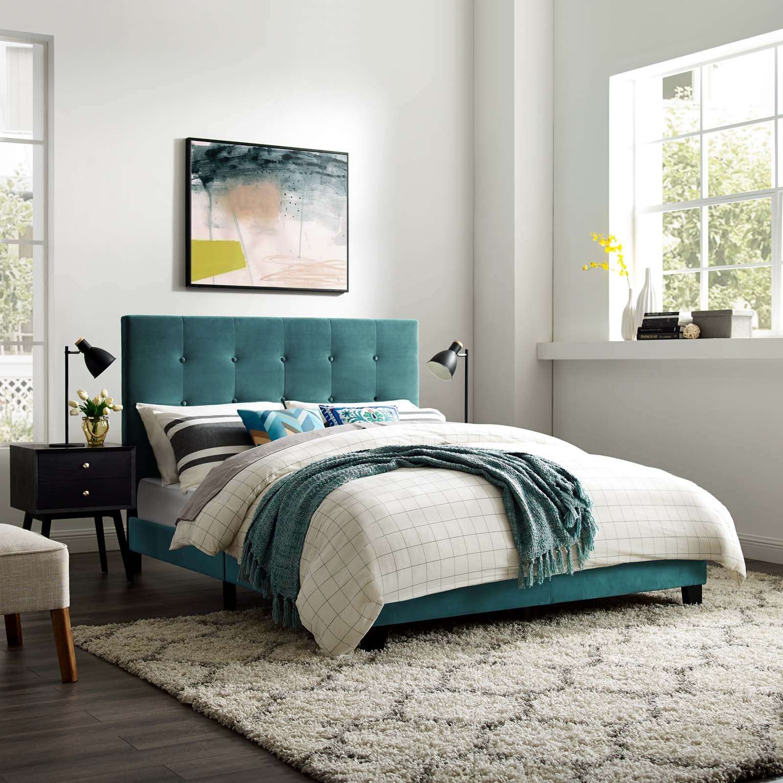 Melanie Tufted Button Upholstered Performance Velvet King Platform Bed by Modway