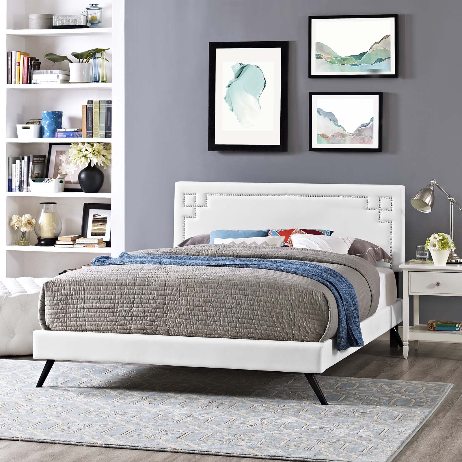 Ruthie Vinyl Full Platform Bed with Round Splayed Legs by Modway