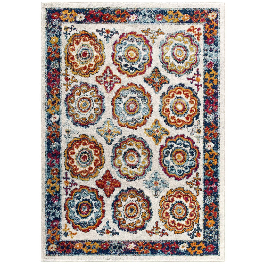 Entourage Odile Distressed Floral Moroccan Trellis 8x10 Area Rug by Modway