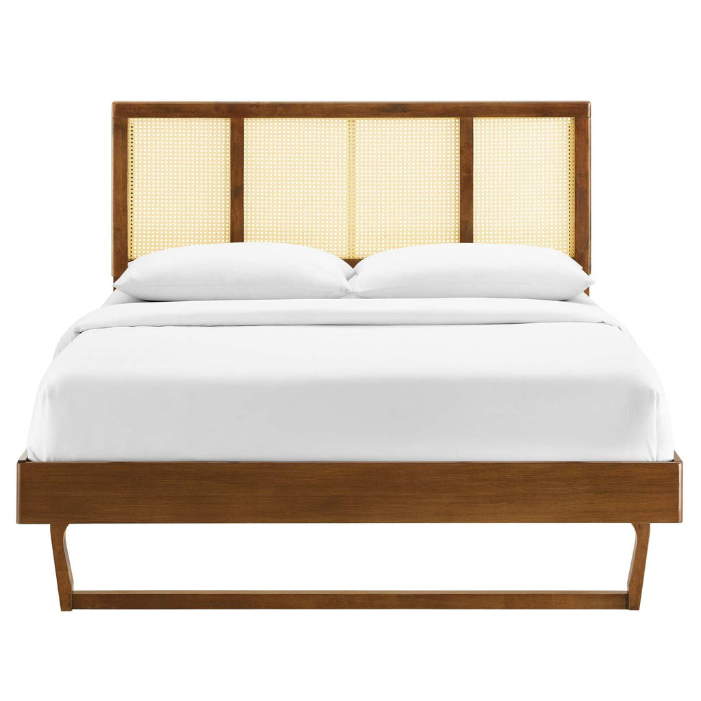 Kelsea Cane and Wood King Platform Bed With Angular Legs by Modway