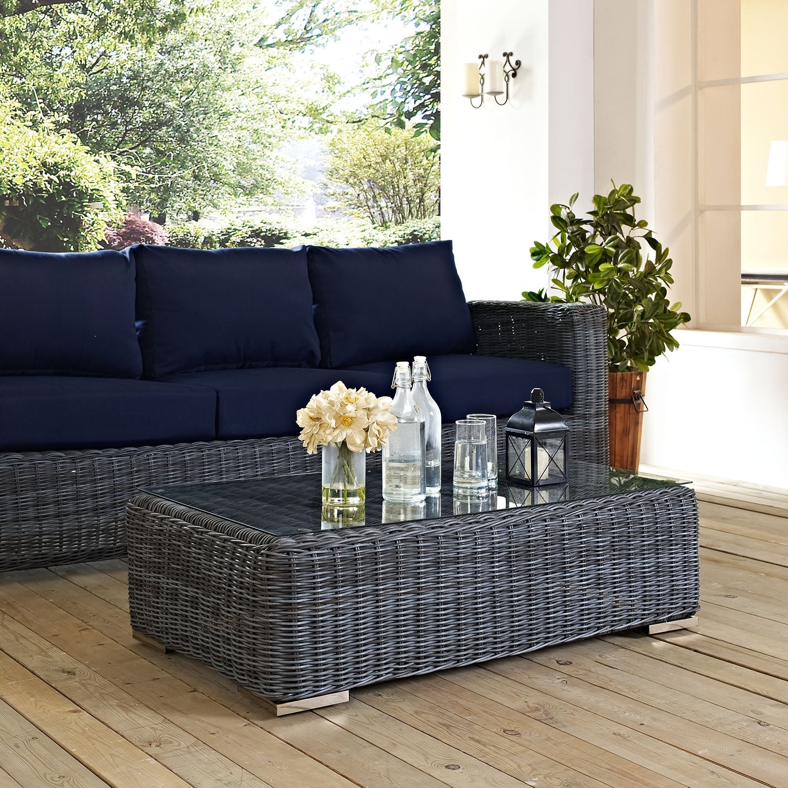 Summon Outdoor Patio Glass Top Coffee Table by Modway