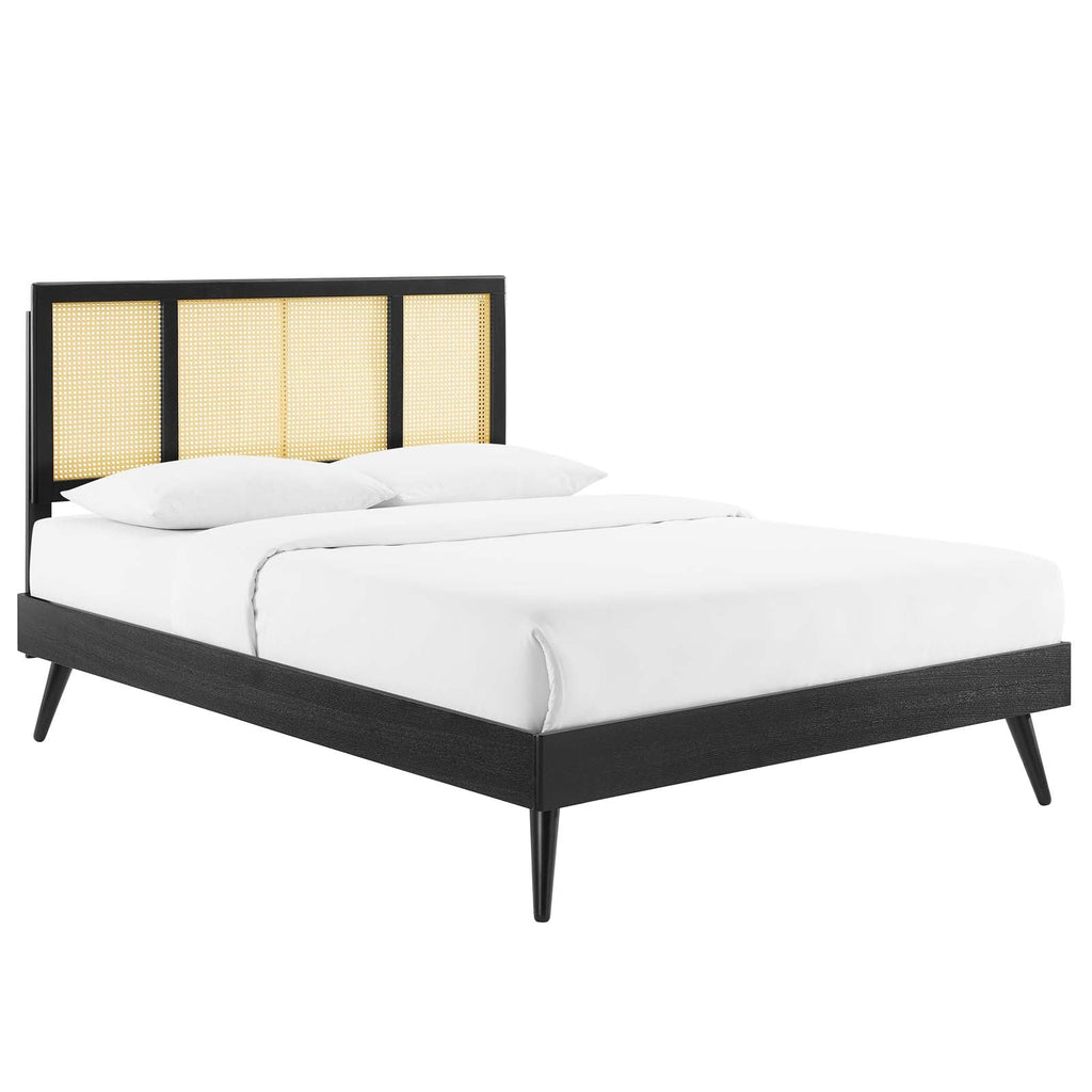 Kelsea Cane and Wood Queen Platform Bed With Splayed Legs by Modway