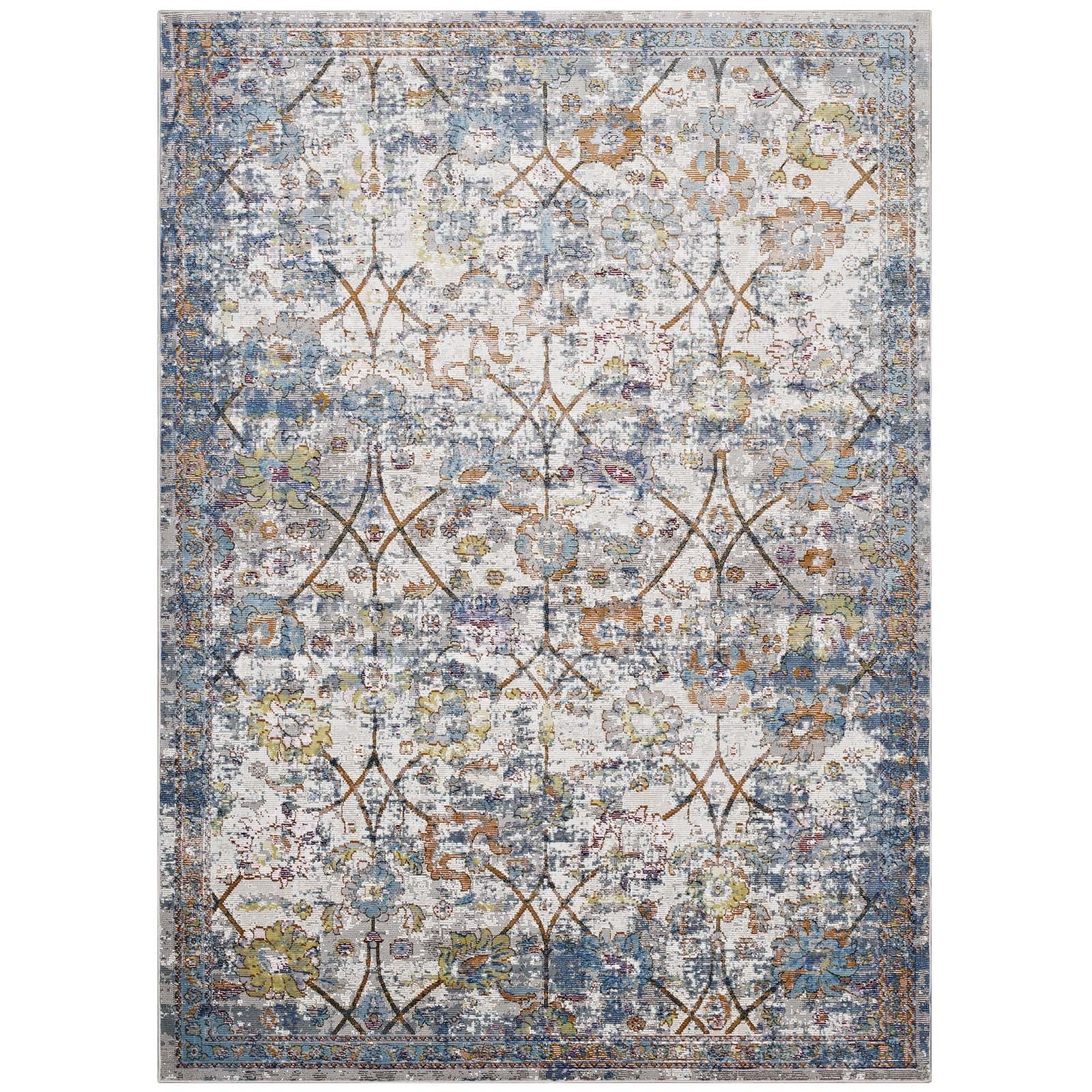 Minu Distressed Floral Lattice 5x8 Area Rug by Modway