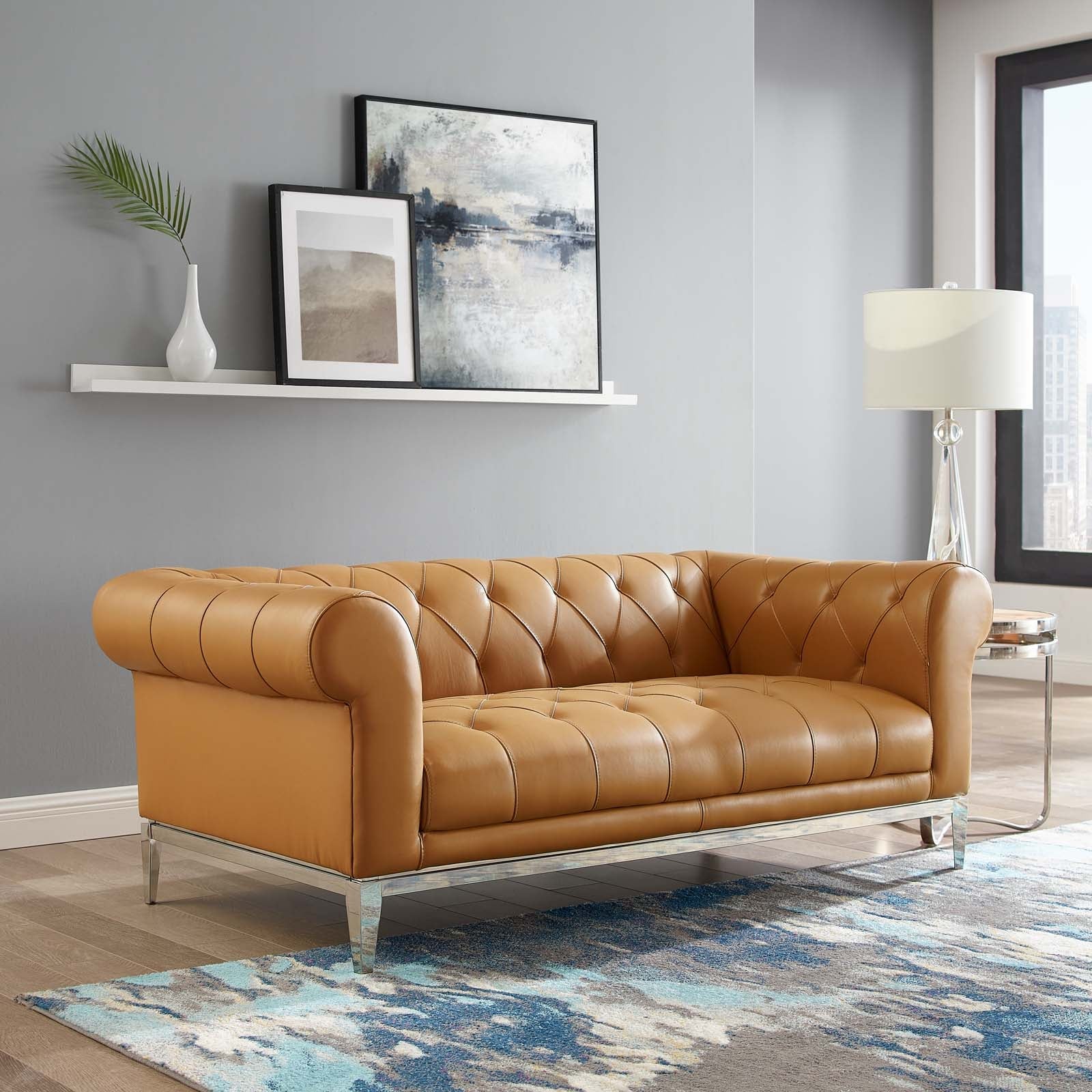 Idyll Tufted Button Upholstered Leather Chesterfield Loveseat by Modway