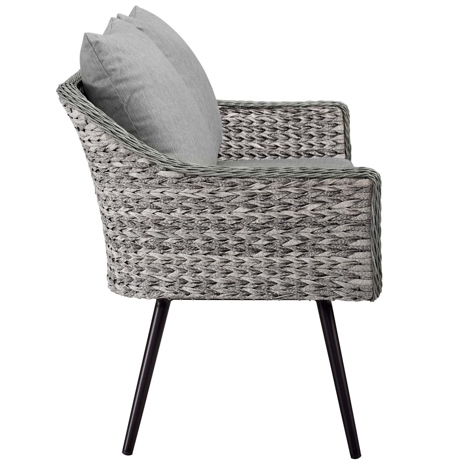 Endeavor 4 Piece Outdoor Patio Wicker Rattan Loveseat Armchair and Coffee Table Set by Modway