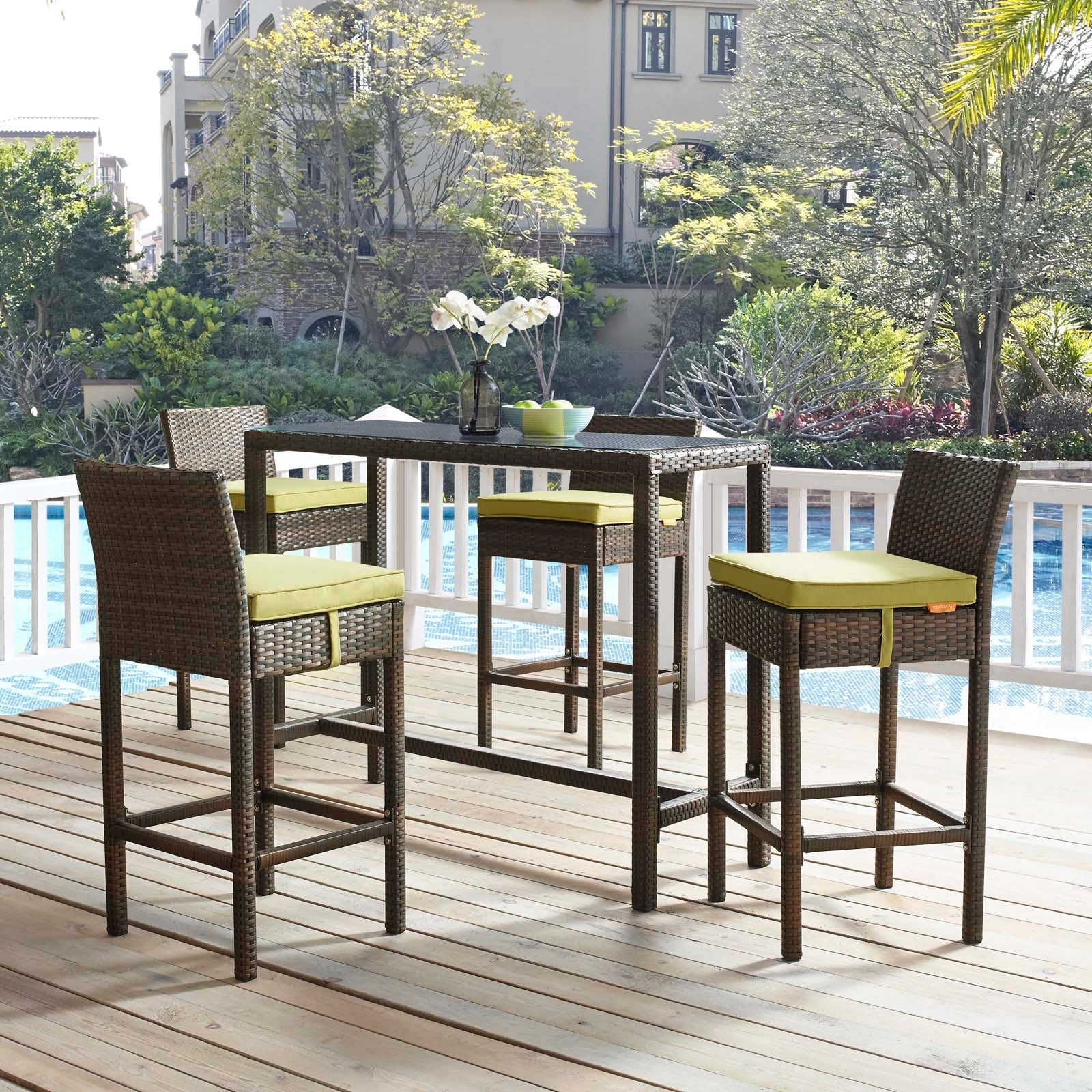 Conduit Outdoor Patio Wicker Rattan Bar Stool Set of 4 by Modway