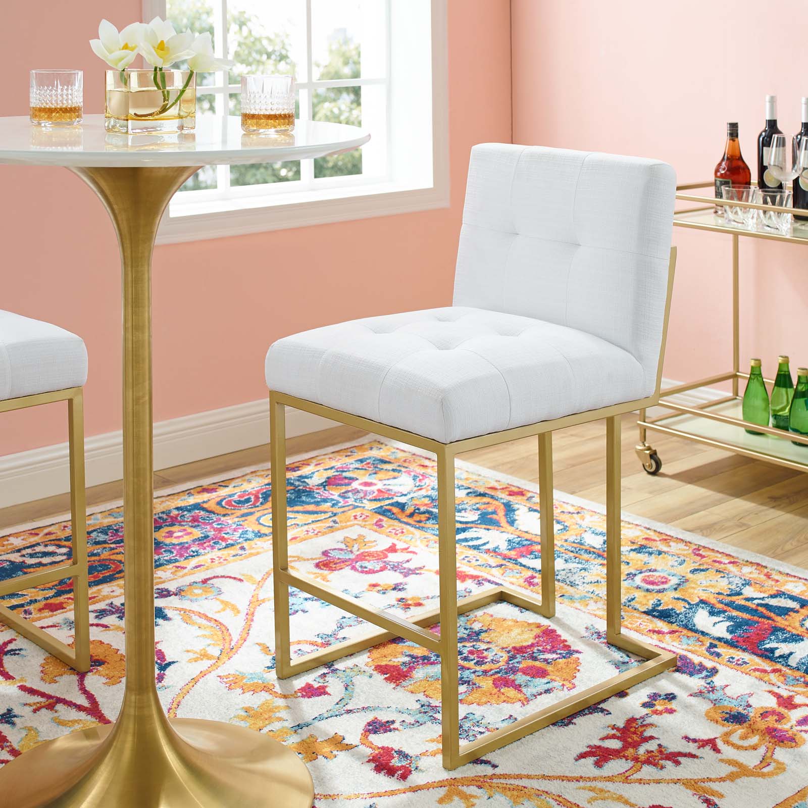 Privy Gold Stainless Steel Upholstered Fabric Counter Stool by Modway