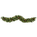 6' Christmas Artificial Garland with 50 Multicolored LED Lights and Pine Cones
