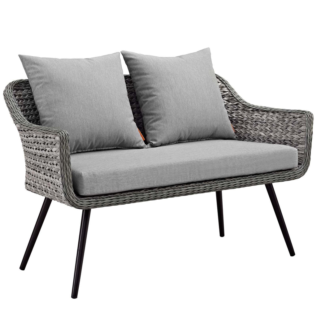 Endeavor 4 Piece Outdoor Patio Wicker Rattan Loveseat Armchair and Coffee Table Set by Modway