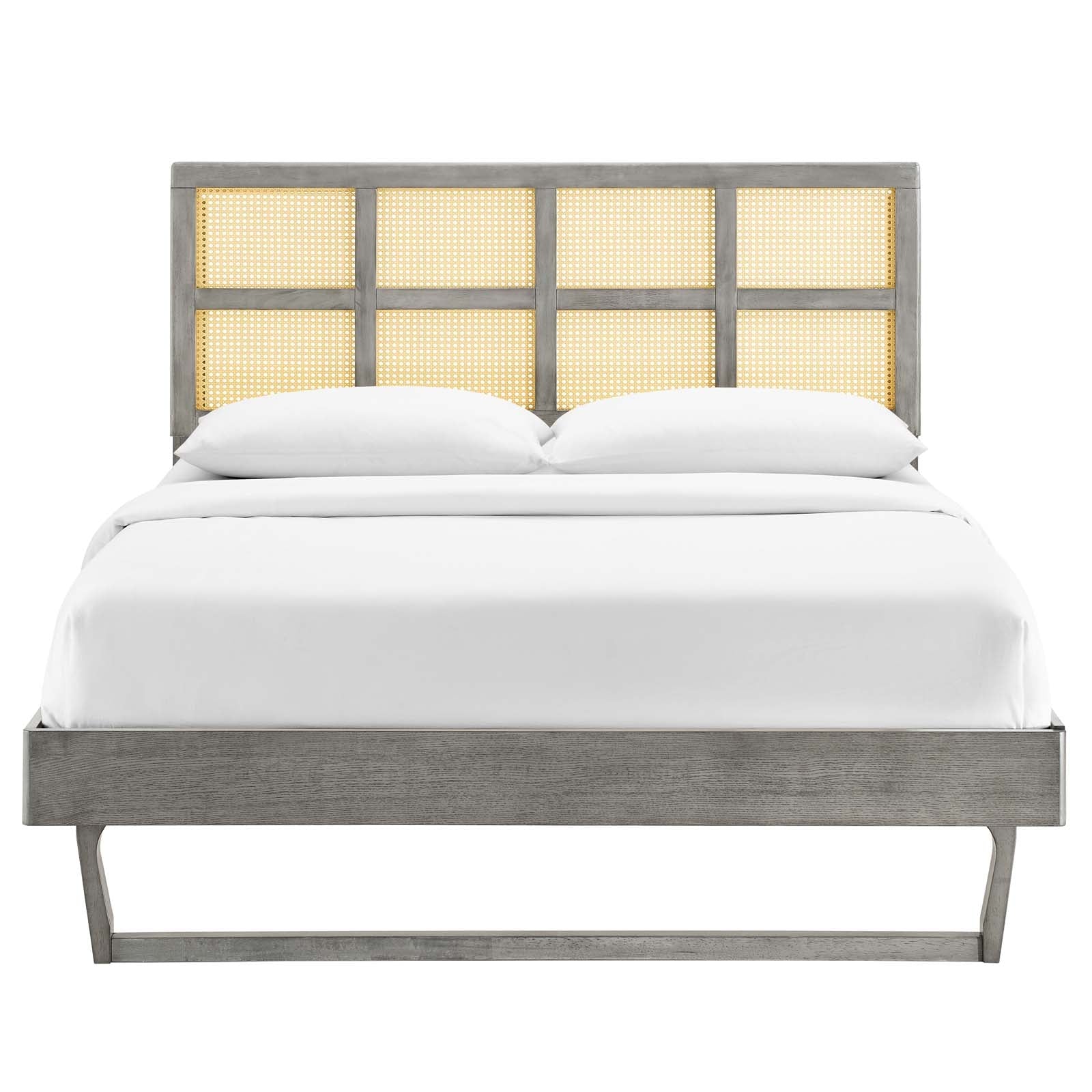 Sidney Cane and Wood Full Platform Bed With Angular Legs by Modway