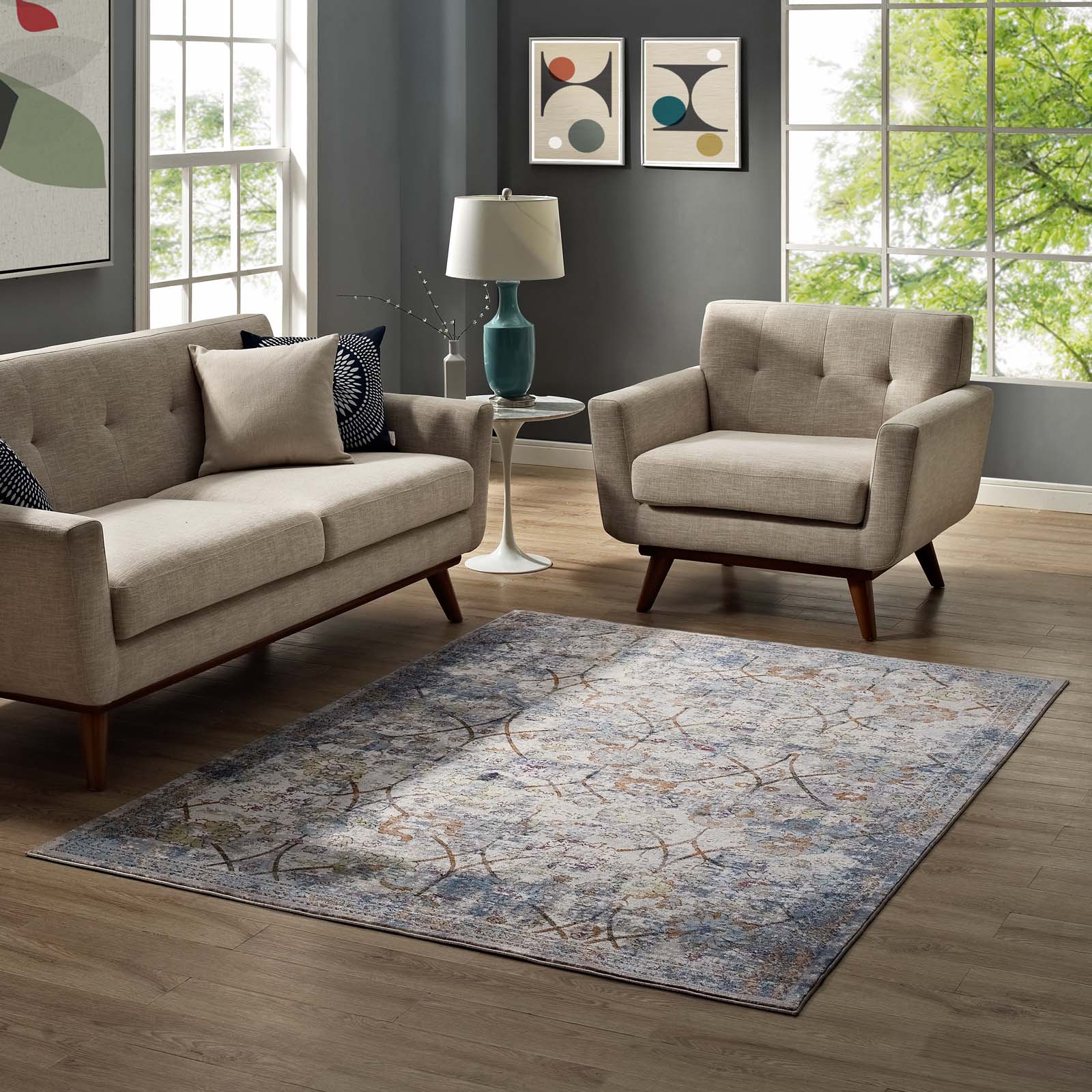 Minu Distressed Floral Lattice 8x10 Area Rug by Modway