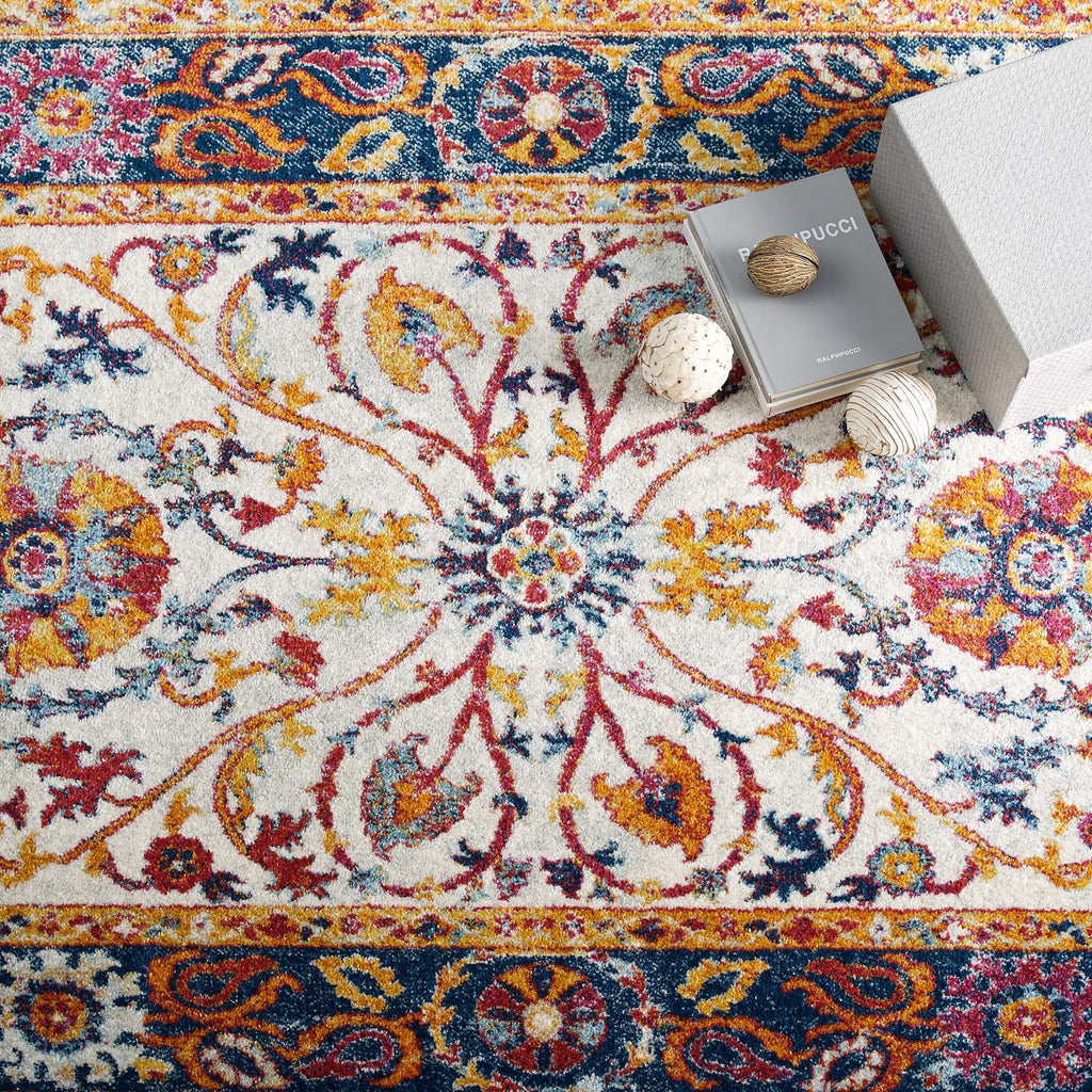 Entourage Samira Distressed Vintage Floral Vintage Medallion 5x8 Area Rug by Modway
