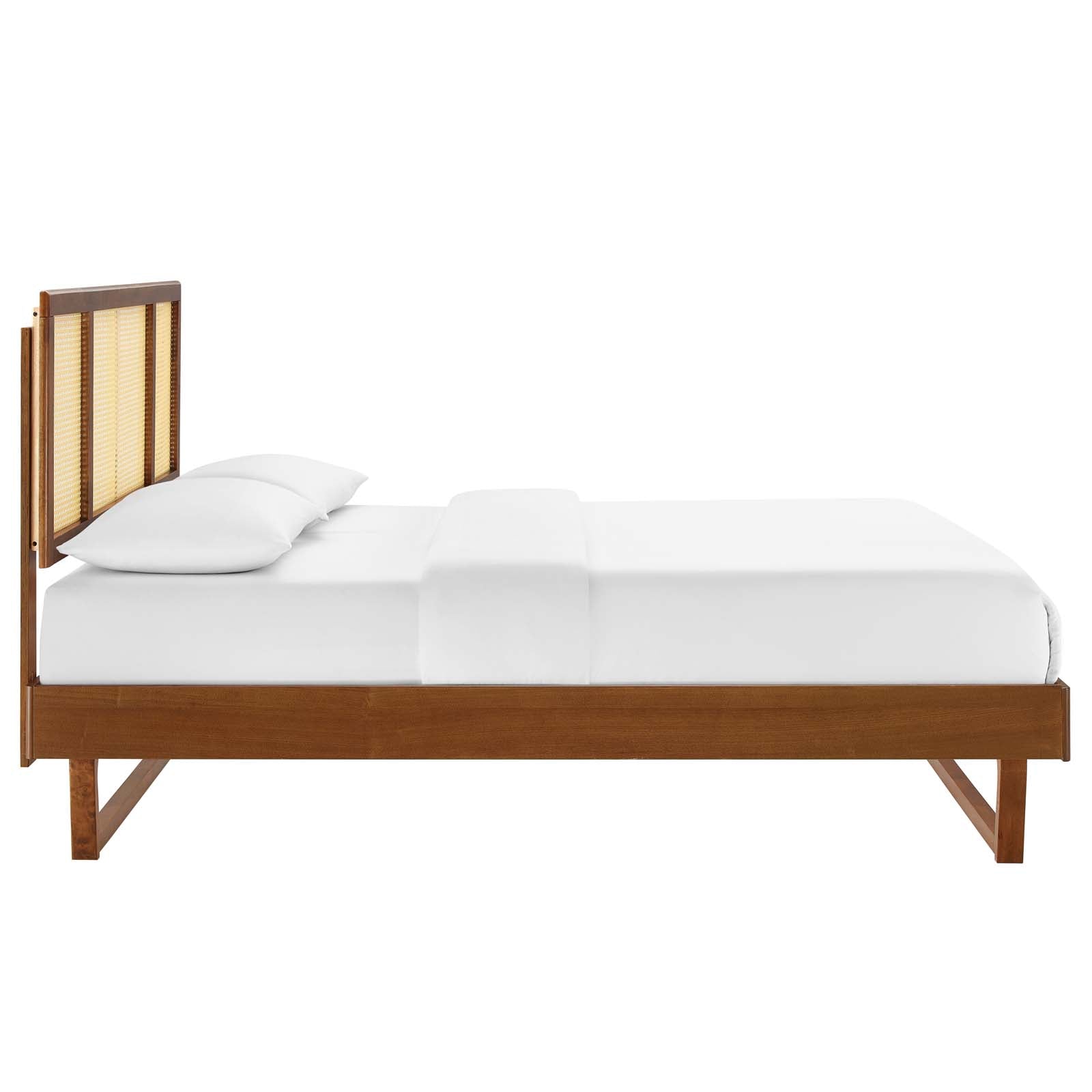 Kelsea Cane and Wood King Platform Bed With Angular Legs by Modway