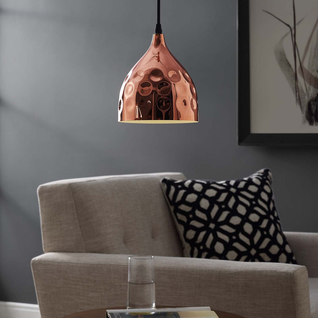 Dimple 6.5" Bell-Shaped Rose Gold Pendant Light by Modway