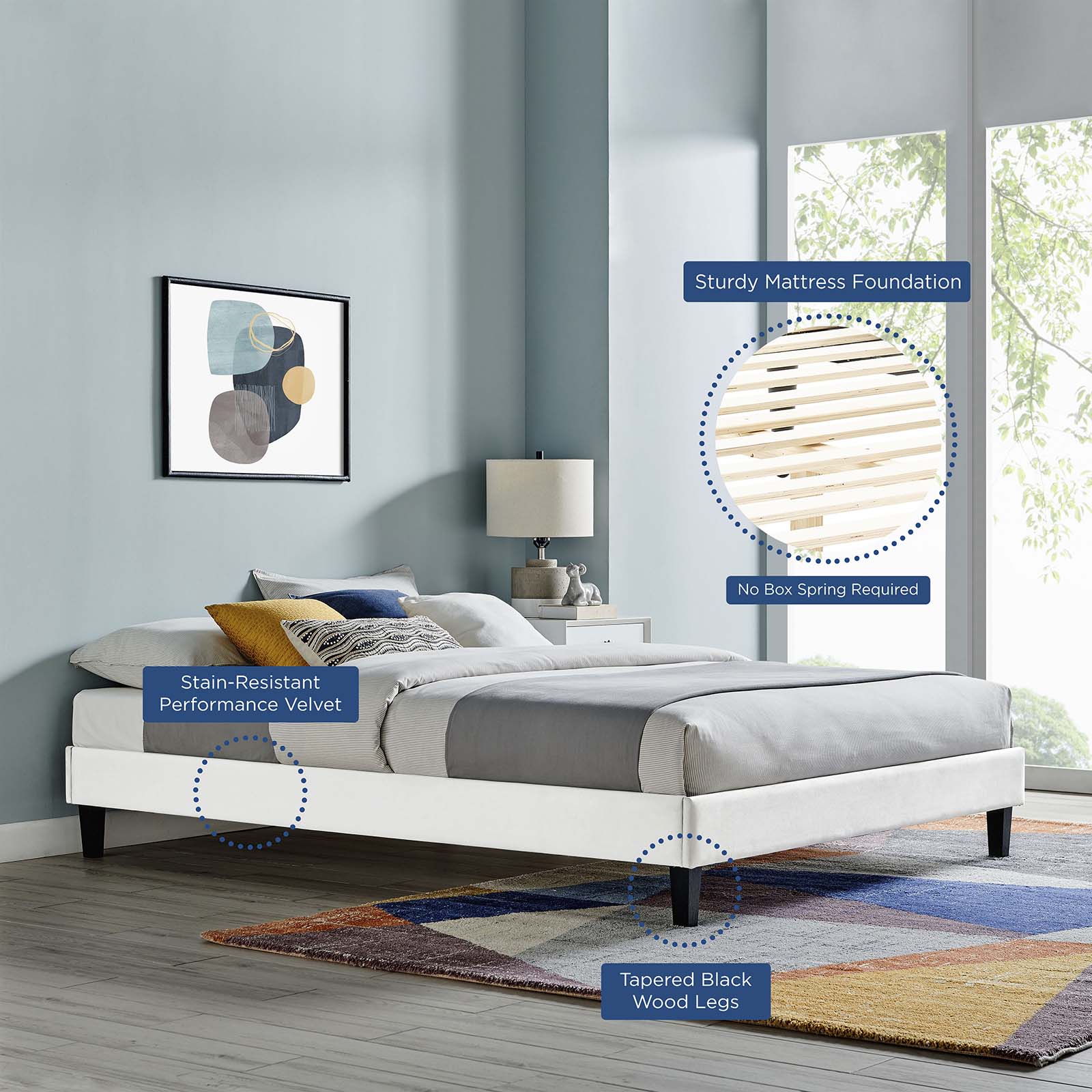 Reign Performance Velvet Queen Platform Bed Frame by Modway