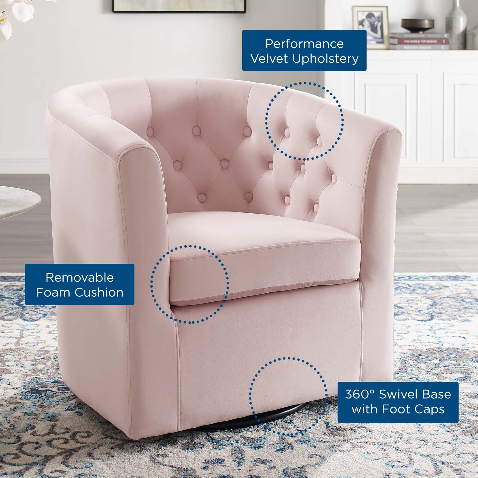 Prospect Tufted Performance Velvet Swivel Armchair by Modway