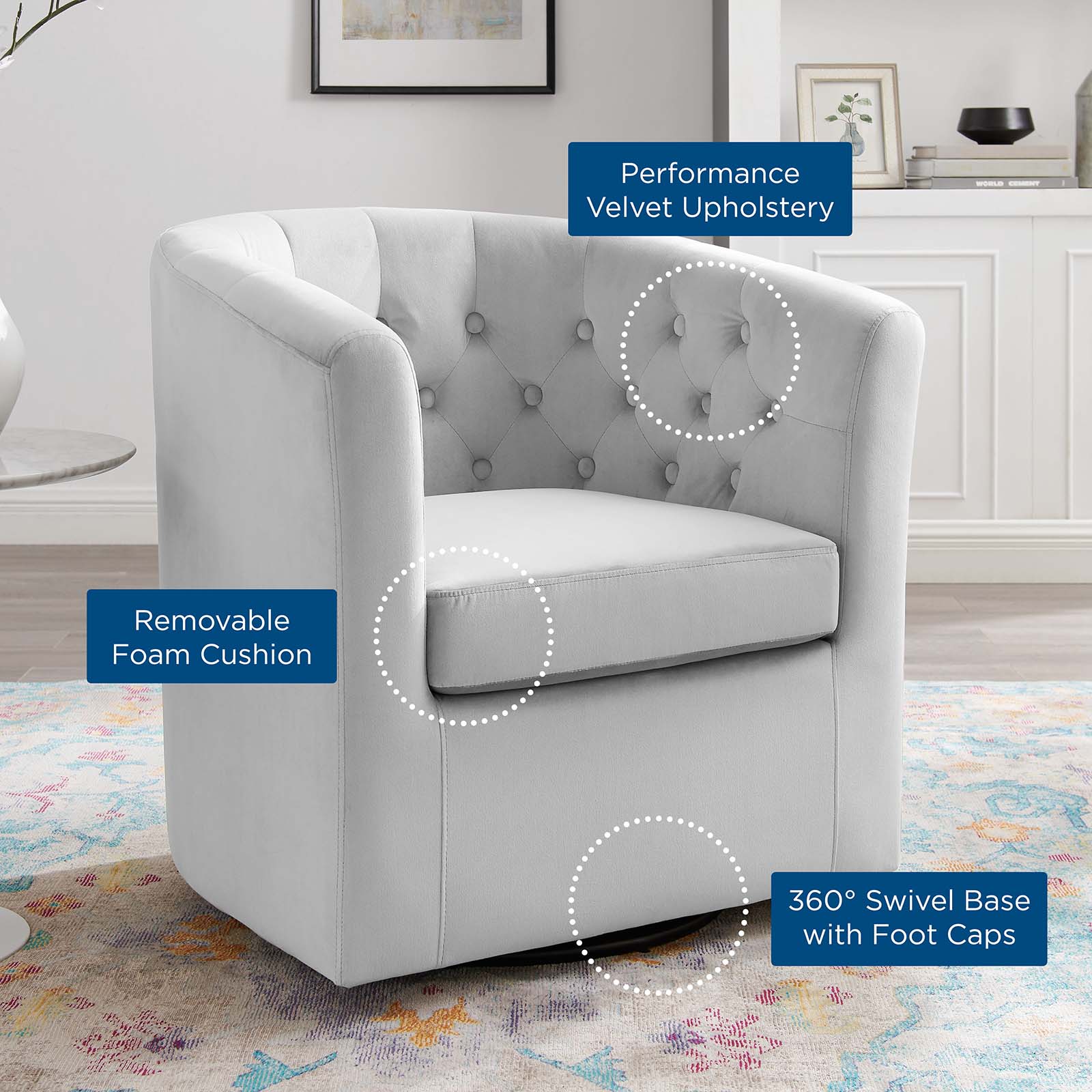 Prospect Tufted Performance Velvet Swivel Armchair by Modway