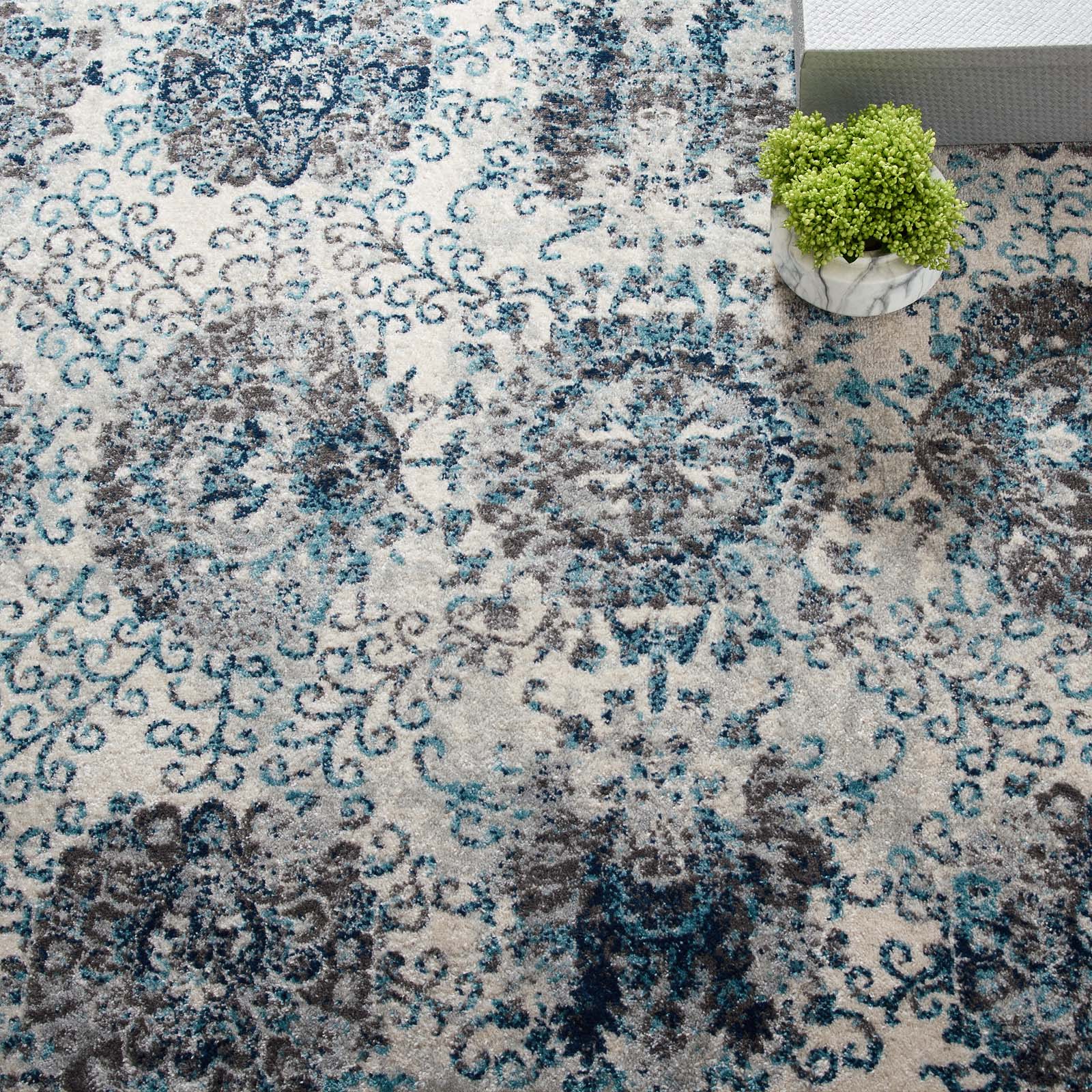 Entourage Kensie Distressed Floral Moroccan Trellis 8x10 Area Rug by Modway
