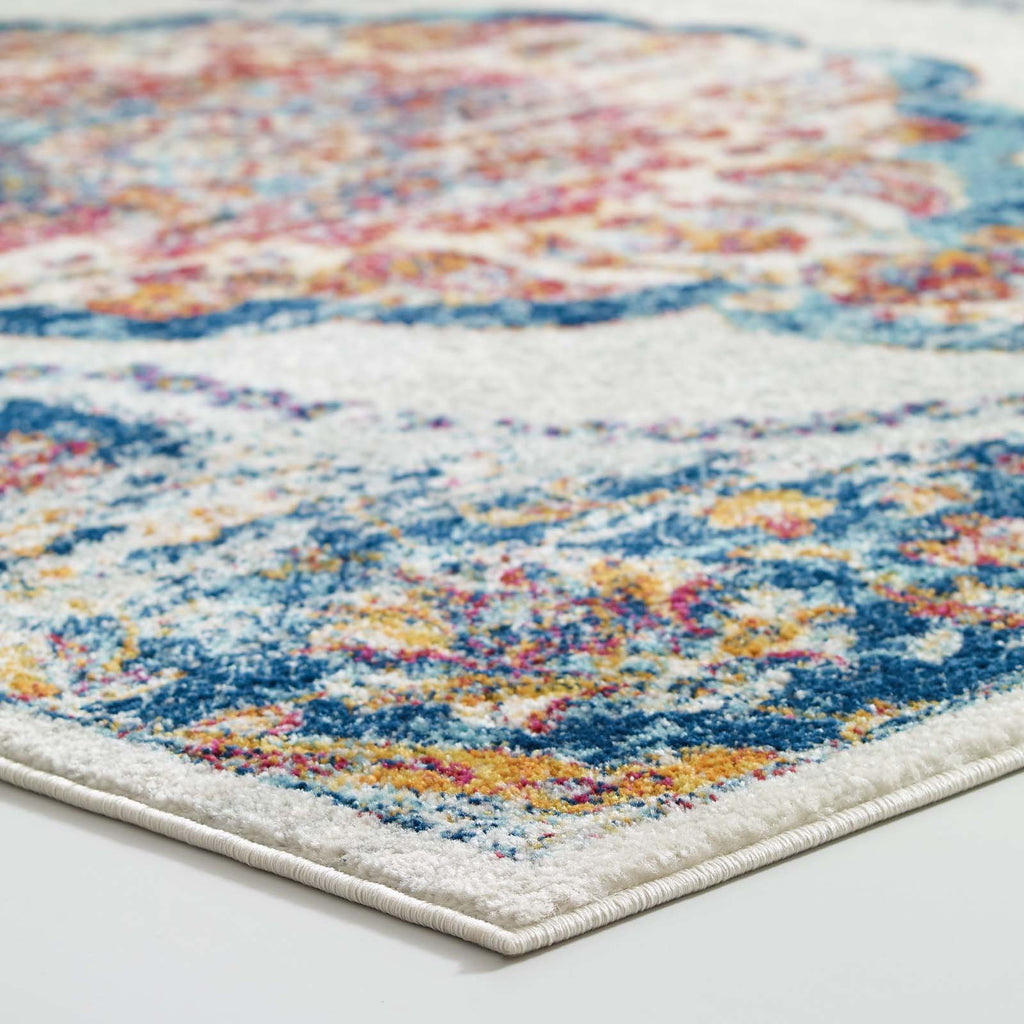 Entourage Malia Distressed Vintage Floral Vintage Medallion 5x8 Area Rug by Modway