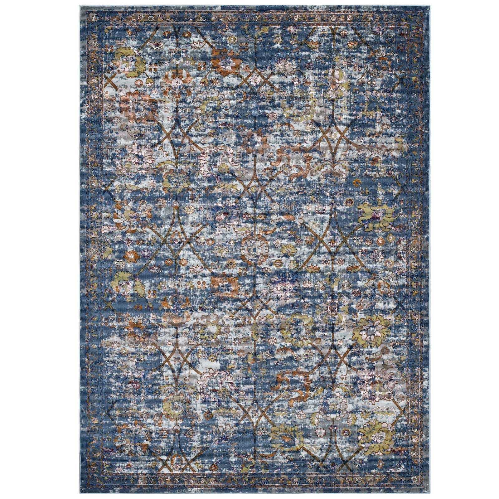 Minu Distressed Floral Lattice 5x8 Area Rug by Modway