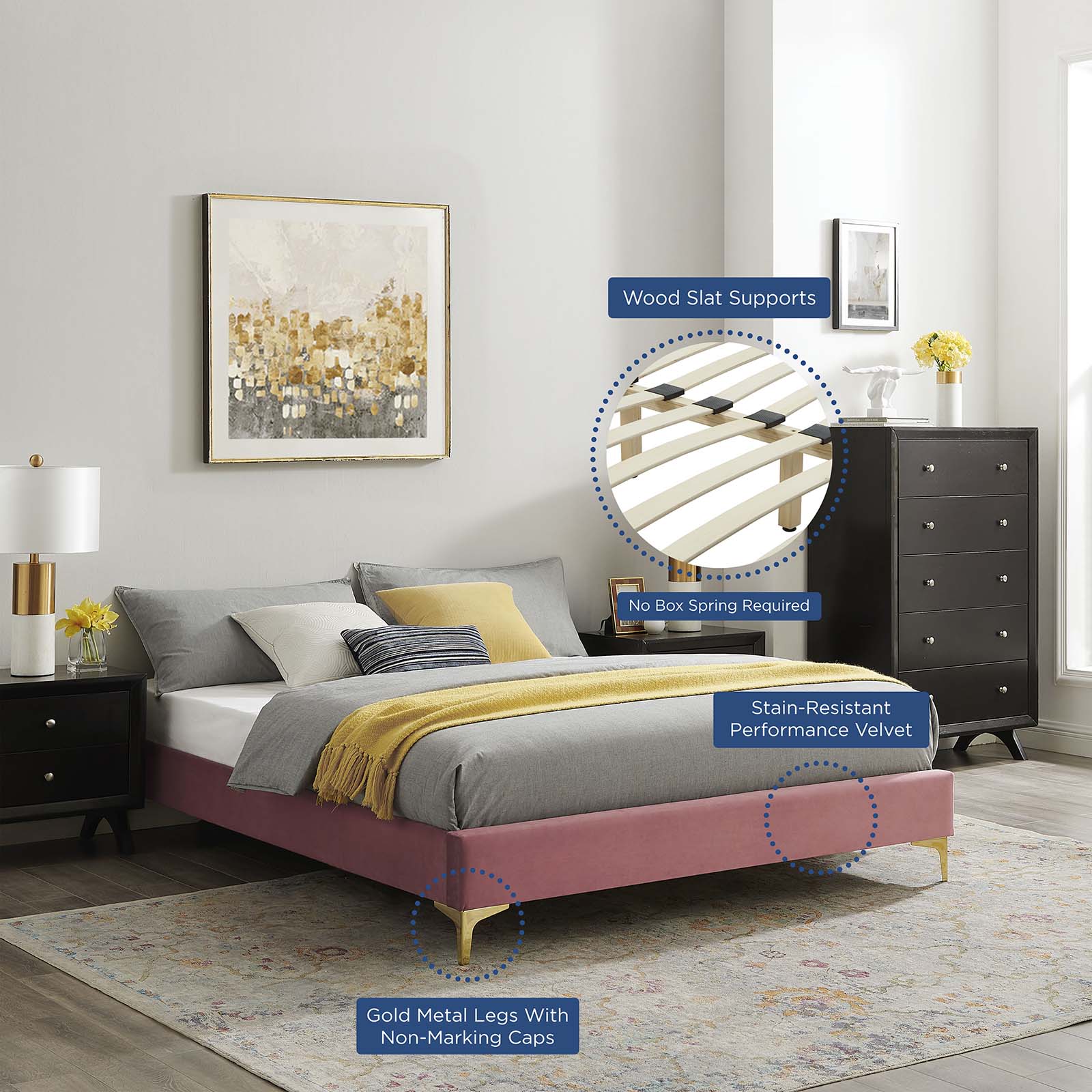 Sutton Performance Velvet Queen Bed Frame by Modway