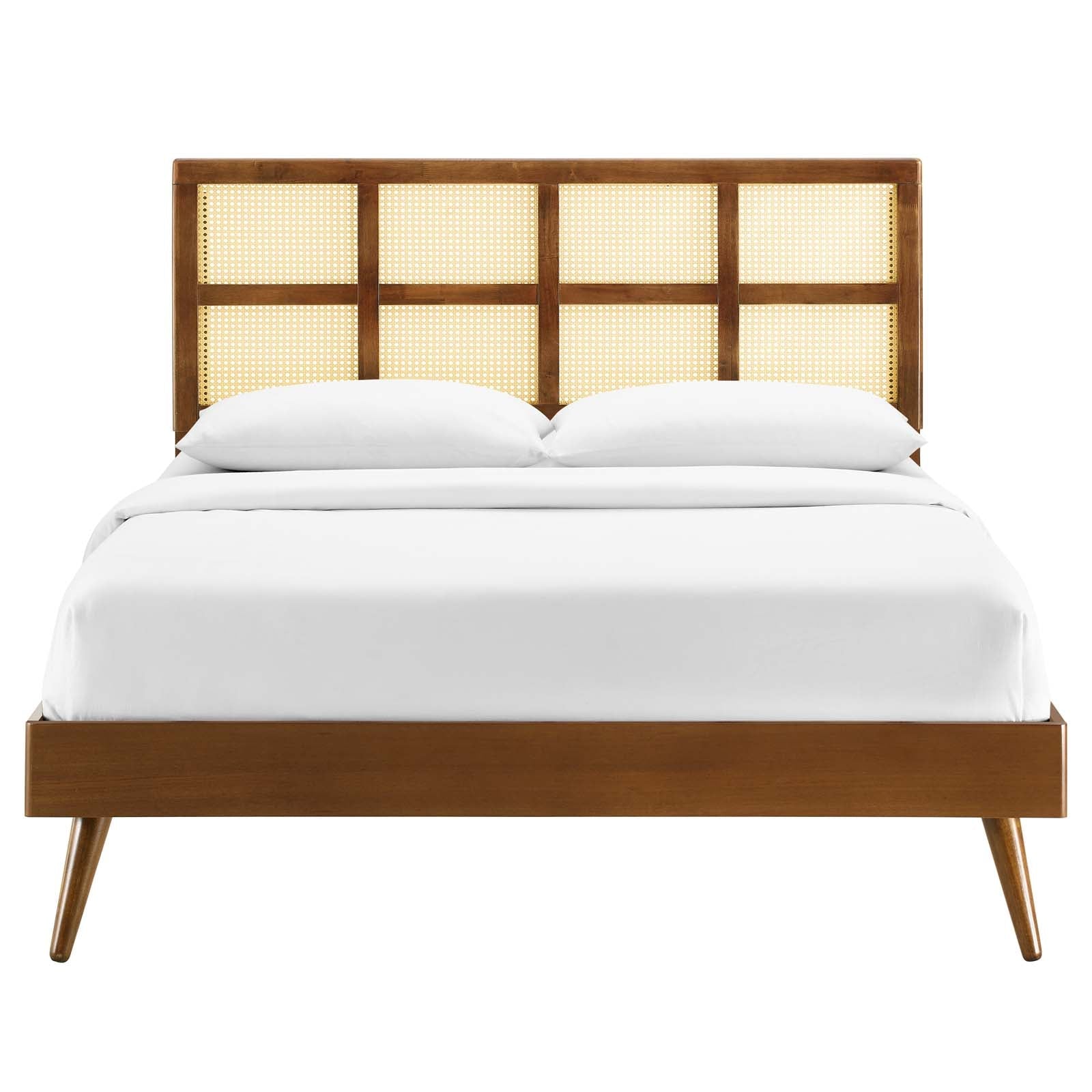Sidney Cane and Wood Queen Platform Bed With Splayed Legs by Modway
