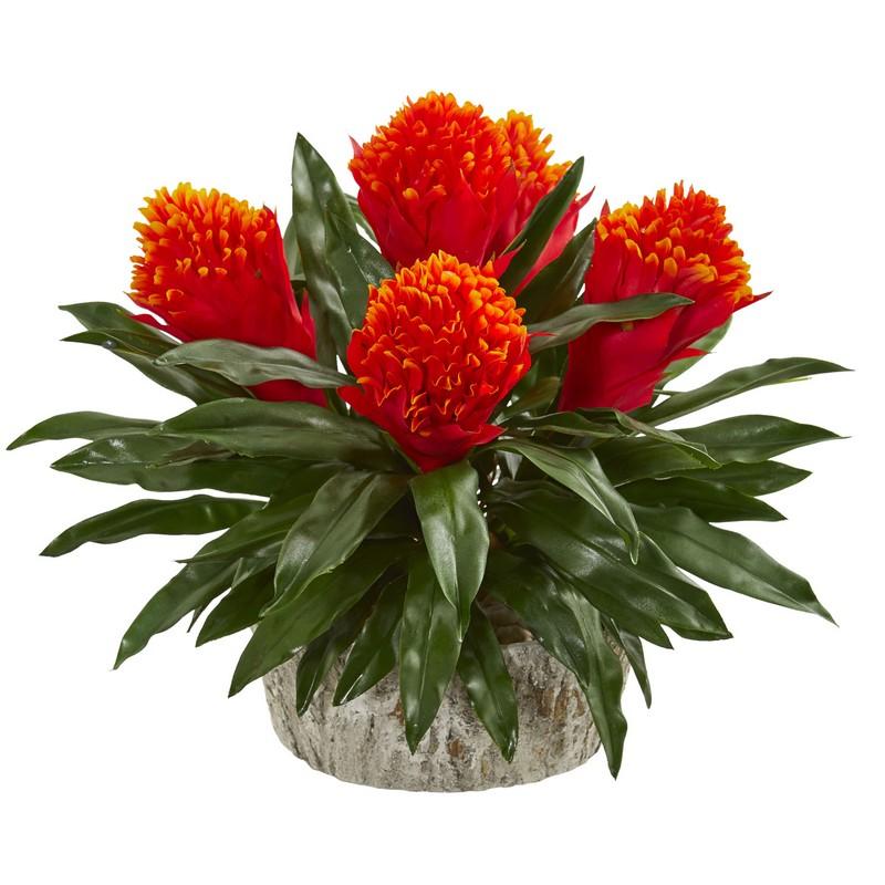 Bromeliad Artificial Plant in Weathered Oak Planter