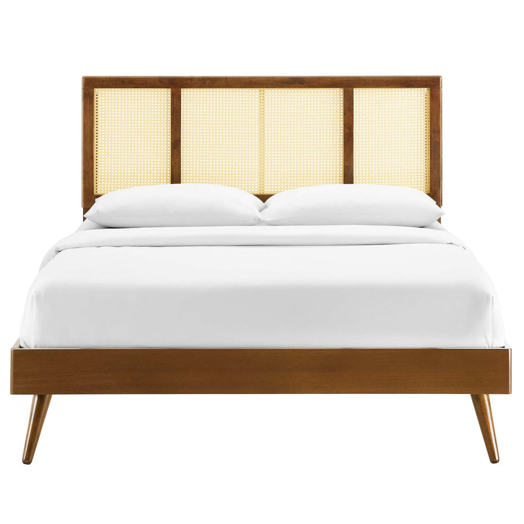 Kelsea Cane and Wood Queen Platform Bed With Splayed Legs by Modway