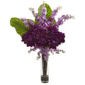 Dahlia, Delphinium, and Travelers Palm Arrangement