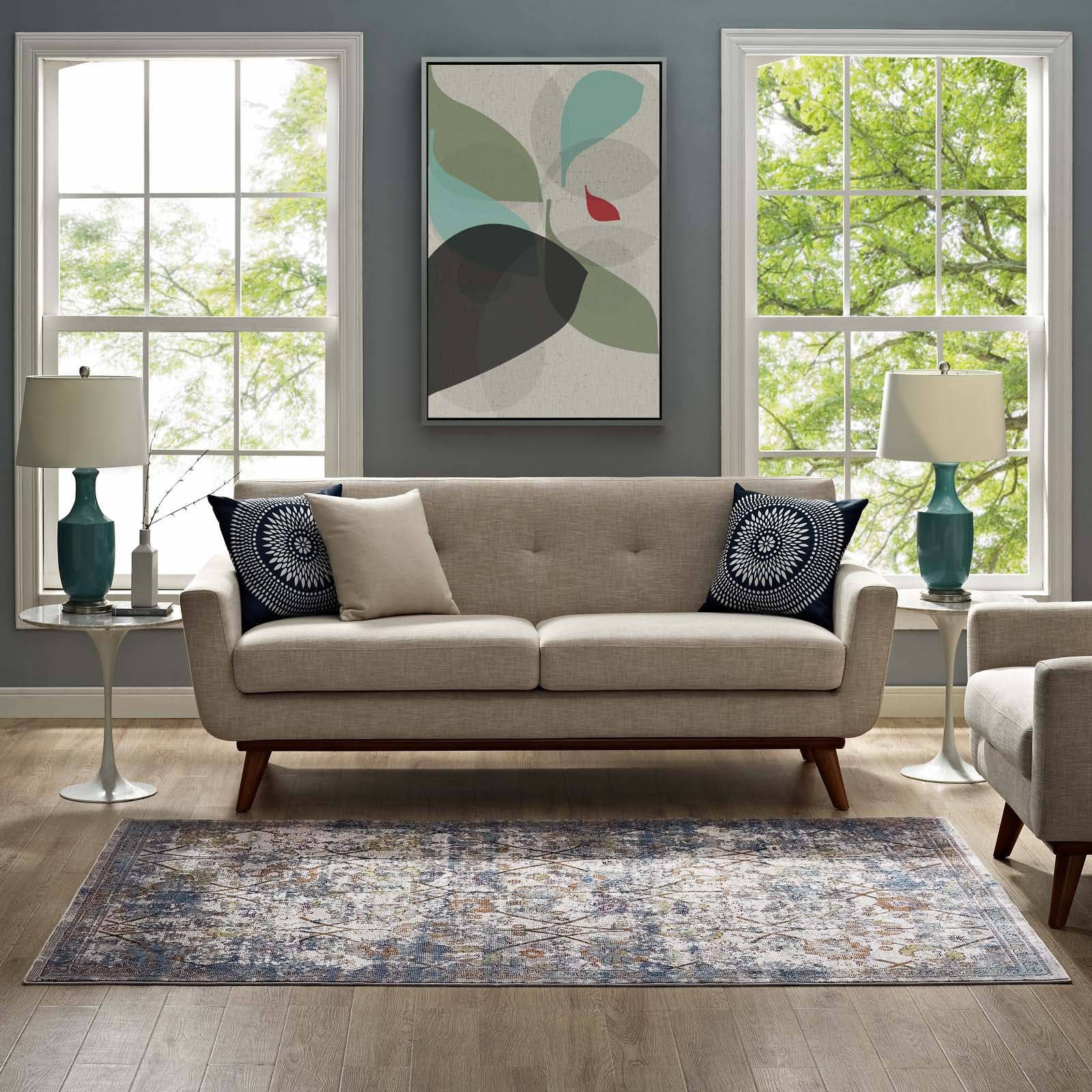 Minu Distressed Floral Lattice 8x10 Area Rug by Modway