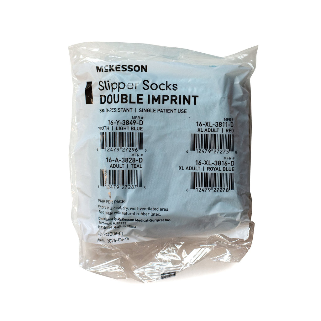 Slipper Socks McKesson Unisex Adult Double Tread Single Patient Use Teal 16-A-3828-D