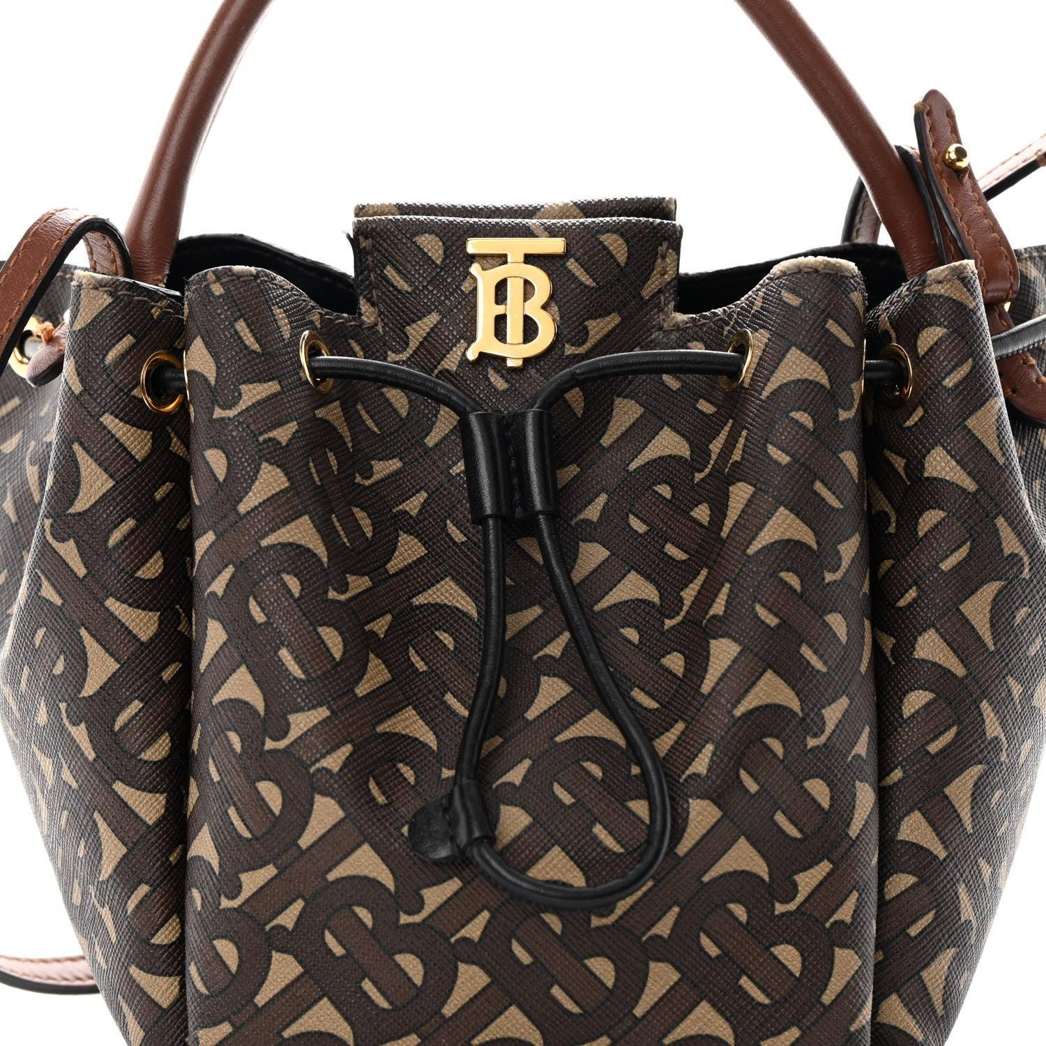 Burberry E-canvas Monogram TB Bucket Bag Bridle