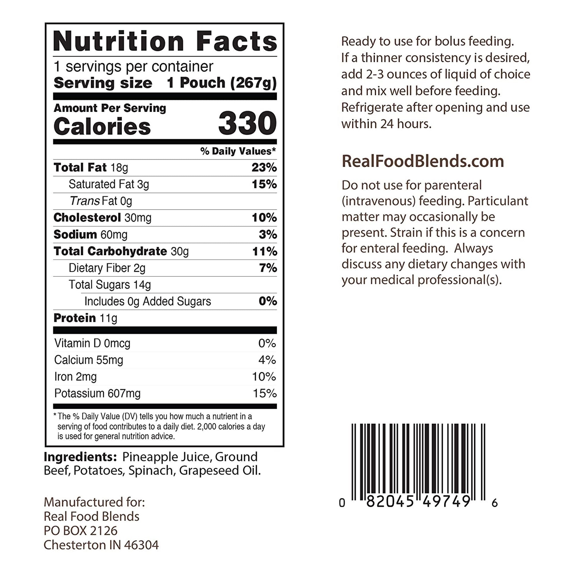 Real Food Blends™ Beef, Potatoes & Spinach Puree Blend for Tube Feeding, 9.4-oz. 176993