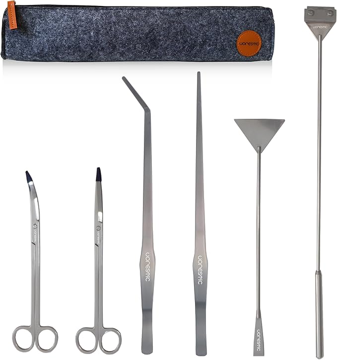 6Pcs Aquascape Tools, Terrarium Tools, Aquarium Kit with Stainless Steel Aquarium Tweezers Extra Long, Aquarium Scissors, Algae Scraper, and Spatula - Aquascaping Tools Set for Maintenance - PhishStones Products