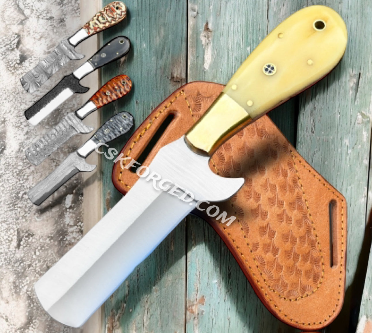 7" Handmade Camel Bone Handle Cowboy Bull cutter knife with leather sheath - PhishStones Products