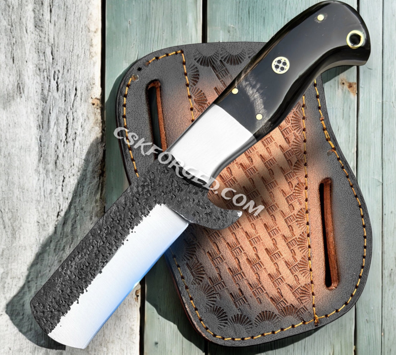 7" Handmade Cowboy Bull cutter knife with leather sheath - PhishStones Products