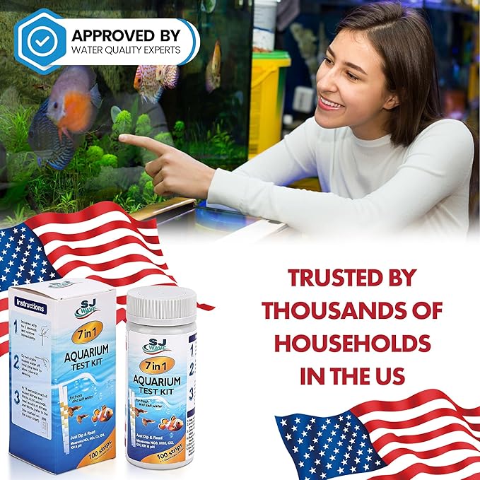 7 in 1 - Aquarium Test Strips | 100 Fast & Accurate Strips | Fish Tank Aquariums Water Test Kit & ebook | Aquarium Thermometer | Fish Tank Water Testing Kit for Fresh & Saltwater | Versatile Usage - PhishStones Products