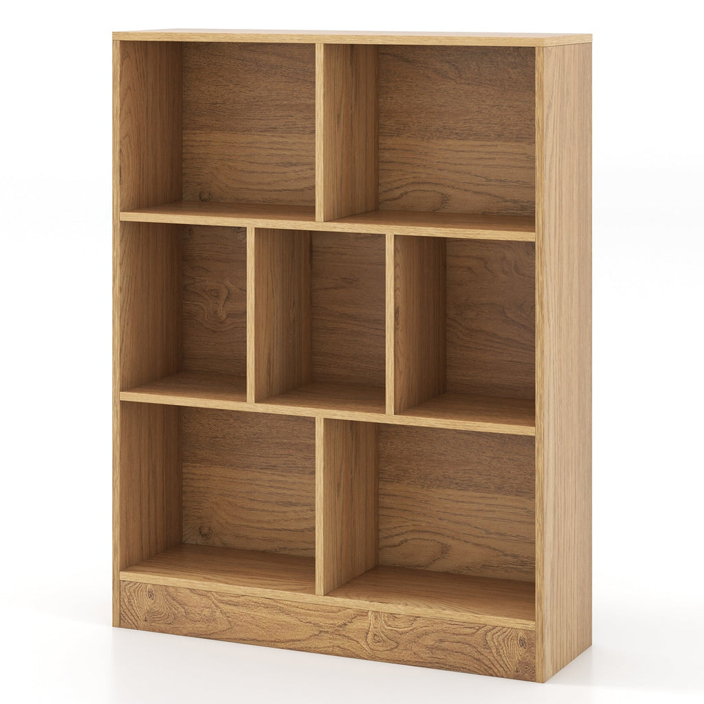 7-Section Freestanding Bookshelf for Kids Room Classroom Daycare Nursery-Natural