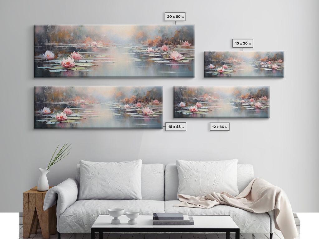 White Water Lilies Fantasy Decor, Framed Canvas Print, Ready To Hang, Floral Wall Art, Home Decor, Springtime Art, Farmhouse Art