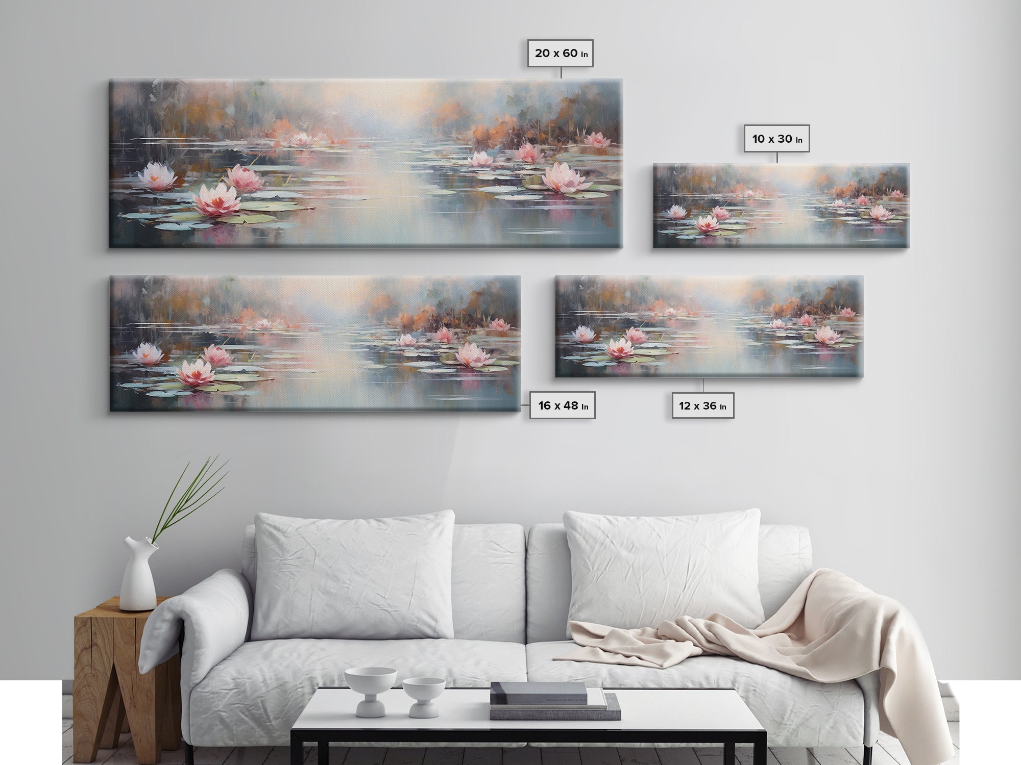 White Water Lilies Fantasy Decor, Framed Canvas Print, Ready To Hang, Floral Wall Art, Home Decor, Springtime Art, Farmhouse Art