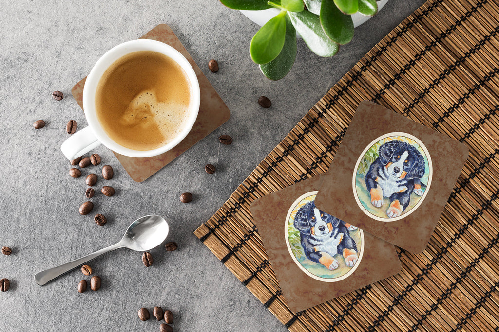 Bernese Mountain Dog Puppy Foam Coasters Set of 4 Cup Coasters for Indoor Outdoor, Tabletop Protection, Anti Slip, Mouse pad Material