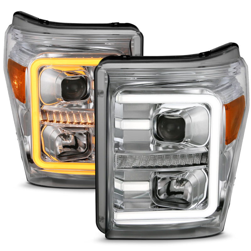 ANZO 11-16 Ford F-250/F-350/F-450 Projector Headlights w/ Plank Style Switchback Chrome w/Amber 111407